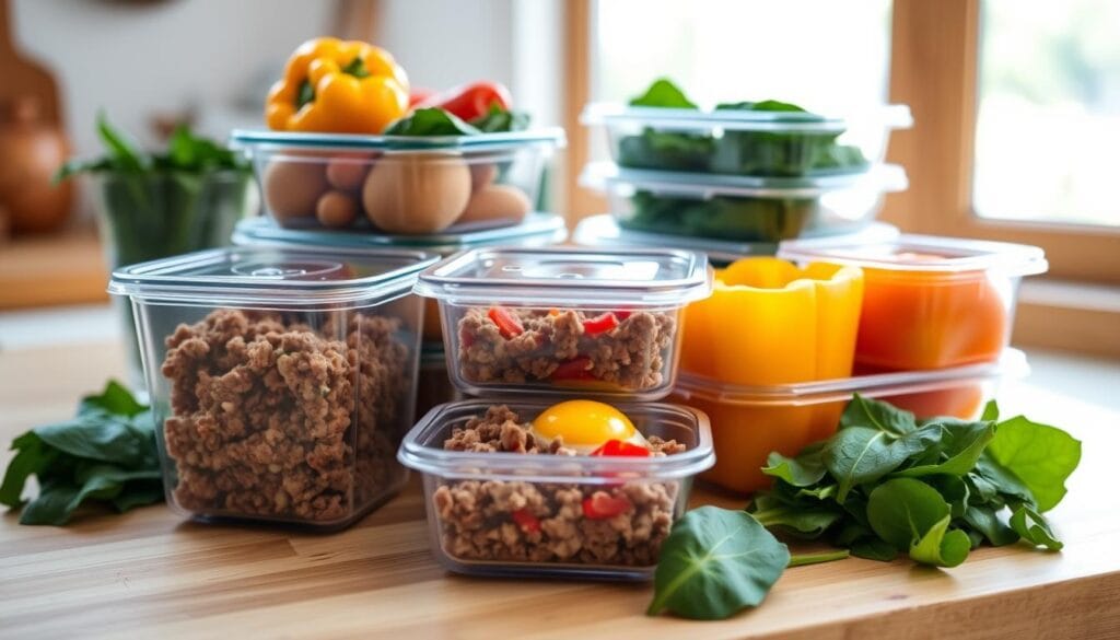 ground beef and eggs meal prep