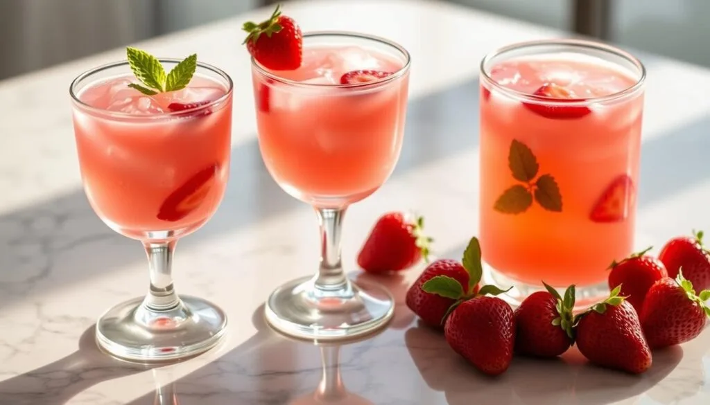 Strawberry puree cocktails in glasses