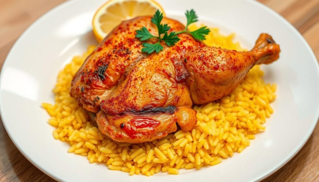 delicious chicken and yellow rice presentation delicious chicken and yellow rice presentation