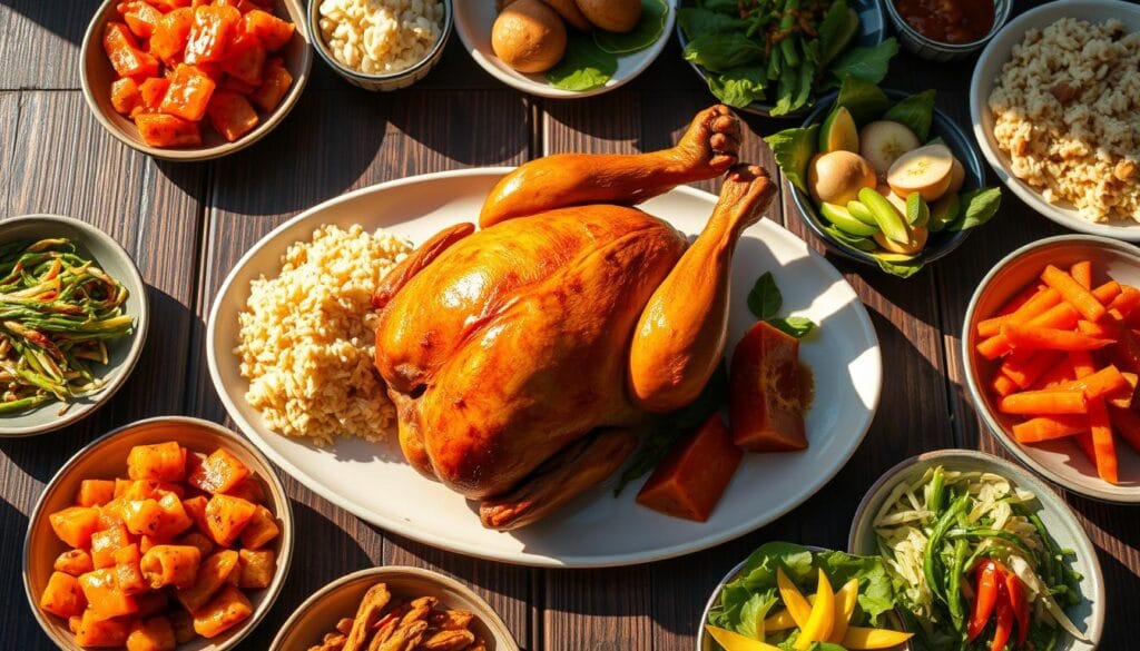 traditional chicken inasal with Filipino side dishes traditional chicken inasal with Filipino side dishes